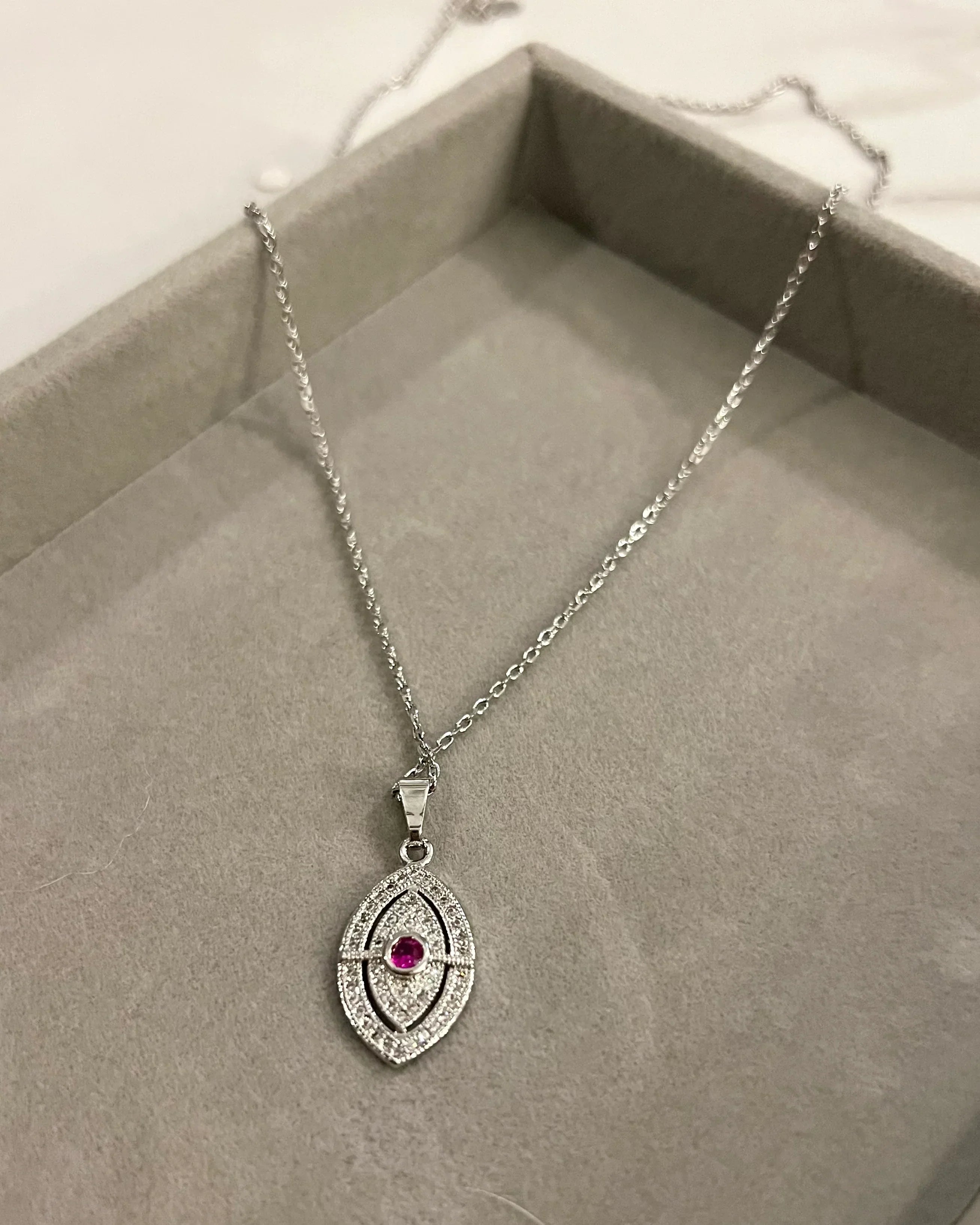 Evil eye silver rhinestone necklace